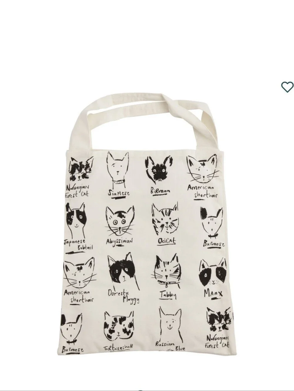 NWT Black And White Illustrated Cats Canvas Tote Bag